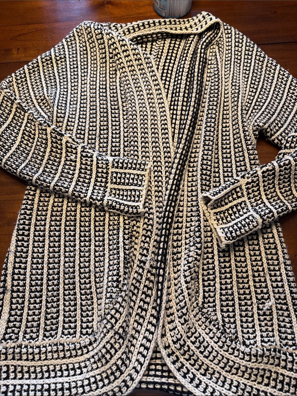 Pink Rose Black & Cream Open-Front Ribbed Cardigan size XL